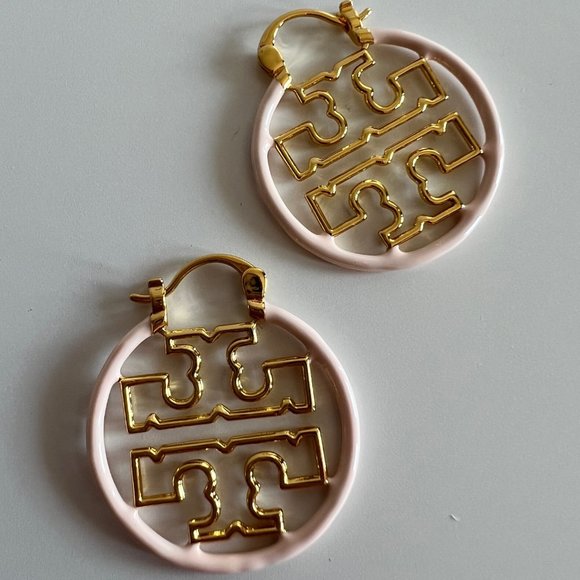 Tory Burch Miller Wire Pink Enamel Hoop Earrings - Picture 6 of 9